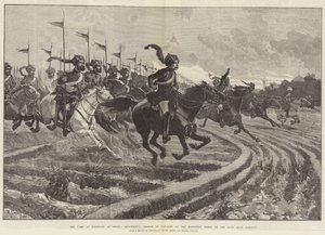 El campamento de ejercicios en Delhi, carga exitosa de la caballería de la fuerza del norte sobre los cañones cerca de Paniput